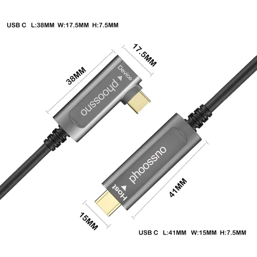 Vista 2 de phoossno Cable de fibra óptica USB C a C, cable de ángulo USB 3.1Tipo C de 10 Gbps 33 pies compatible con Microsoft Azure Logitech Camera Aver &