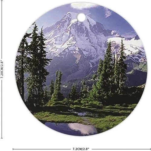 Vista 2 de Adornos de Navidad Monte Rainier The Mountain National Park para el hogar, adornos colgantes de recuerdo, adornos personalizados, recuerdo redondo