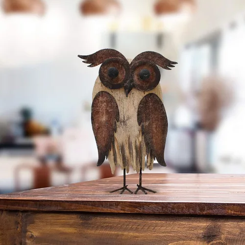 Vista 2 de Figuras rústicas de búho, decoración de estatua de animal para el hogar, soporte de madera, esculturas de búho, decoración para sala de estar