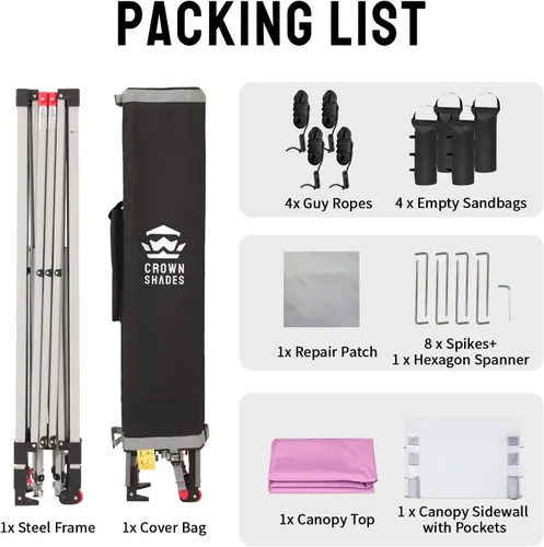 Vista 8 de CROWN SHADES Tienda de campaña desplegable de 10 x 10 con bolsillos Rosa