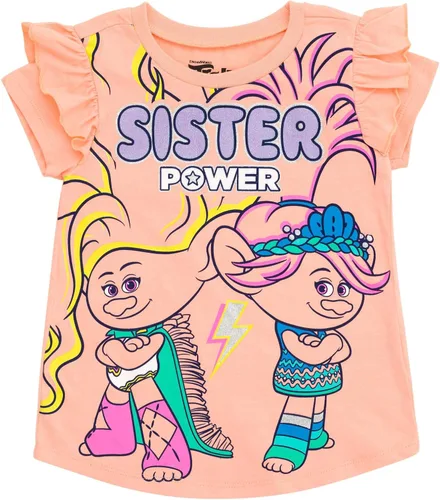 Vista 3 de DreamWorks Trolls Poppy - Conjunto de camiseta y leggings de forro polar para bebés y niños pequeños Naranja claro y morado