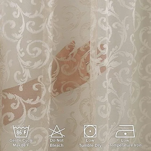 Vista 3 de Juego de 2 paneles de cortinas extralargas de encaje beige con bolsillo para barra y pestaña trasera, decoración del hogar, cortinas hechas a medida