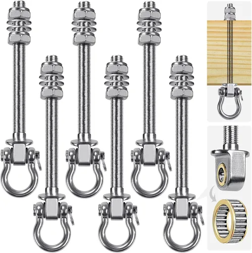 Vista 8 de SELEWARE Perchas de acero inoxidable resistentes con rodamientos (juego de 2), pernos oscilantes M10 x 9 pulgadas, capacidad de 1800 libras