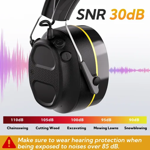 Vista 2 de Gel Ear Pad Bluetooth Hearing Protection Headphones, 30dB SNR, 120H Playtime, Safety Earmuffs for Mowing, Landscaping