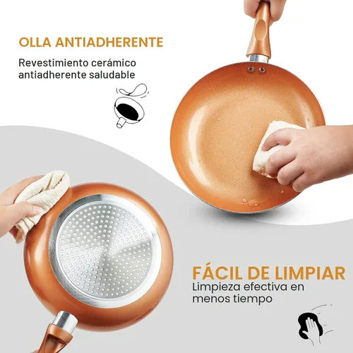 Vista 5 de M MELENTA Juego de ollas y sartenes ultra antiadherentes, preinstalados 11 piezas de utensilios de cocina de cobre con revestimiento de cerámica