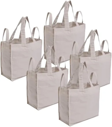 Vista 5 de Mayatra's - Bolsas de lona reutilizables con bolsillos reales, largas y resistentes, plegables, lavables (paquete de 1)