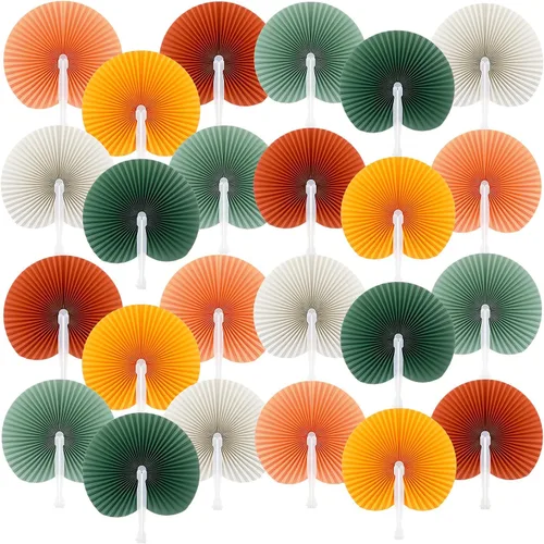 Vista 8 de Pangda Paquete de 24 abanicos plegables redondos surtidos de papel con mango de plástico para relleno de bolsas de fiesta de boda (negro, blanco)