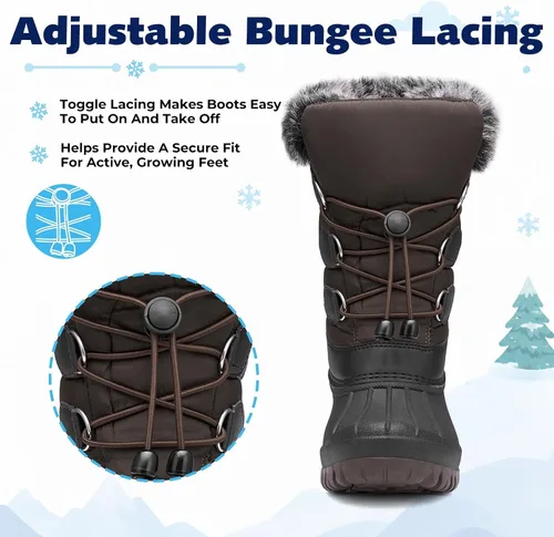 Vista 5 de Mishansha Botas de nieve impermeables para niños y niñas, botas de invierno Marrón oscuro-038