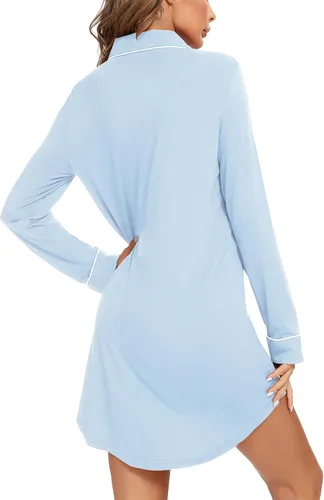Vista 90 de Samring Camisón de pijama para mujer, manga corta/larga, con botones, camisón para dormir, camisón para novio, talla XXL