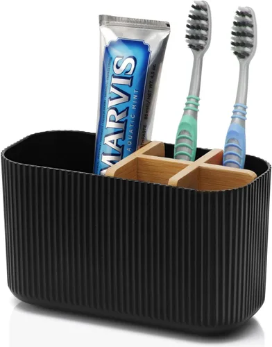 GFWARE Soporte para cepillos de dientes negro – Portacepillos de dientes de bambú para baños, organizador de cepillos de dientes eléctrico para