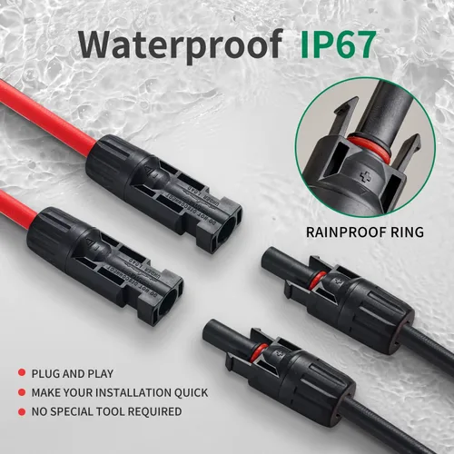 Vista 6 de SIYAN Cable de extensión solar de 3 pies 10 AWG con conector hembra y macho adaptador de cable solar resistente a la intemperie para paneles