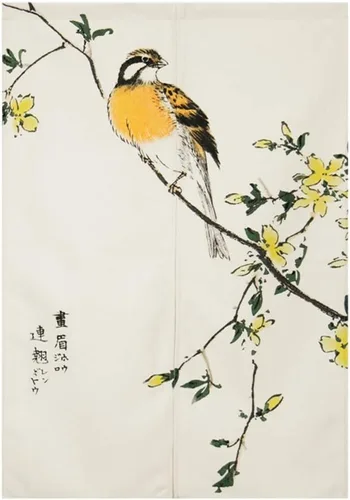 Vista 9 de Cortina japonesa Noren para puerta, pintura de tinta, hojas y pájaros, cortina para puerta, tapiz divisor de habitación, 33 x 47 pulgadas Bird 2
