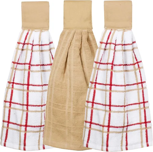 Vista 16 de Ritz Premium Toallas de Cocina con Lazo de 100% Algodón Sólido y Cuadros Múltiples, Absorbentes, Súper Suaves y de Secado Rápido para Colgar, Juego
