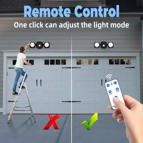 Vista 6 de Paquete de 2 luces LED inalámbricas con sensor de movimiento que funcionan con pilas, luces de inundación LED inalámbricas con control remoto, luz