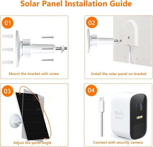 Vista 6 de Zivif Panel solar de 7 W para cámara Eufy, cargador solar compatible con EufyCam 2/2 Pro/2C/2C Pro/E20/E40/E, enchufe USB C y micro USB, impermeable