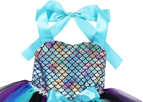 Vista 4 de WonderBabe Mermaid Tulle Tutu Dress for Girls Halloween Birthday Party Costume Princess Mermaid Dress Up Outfit with Headband
