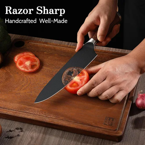 Vista 4 de Juego de cuchillos de cocina, 3 piezas japoneses de acero inoxidable de alto carbono, cuchillos de cocina de chef profesional ultra afilados Santoku