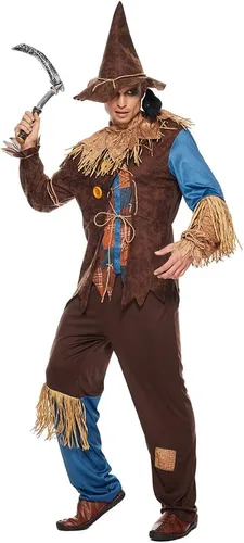 Vista 3 de EraSpooky Disfraz de espantapájaros para hombre, kit de mago de paja de Halloween de lujo