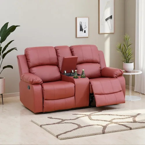 Vista 14 de Sofá reclinable manual, sofá reclinable de lujo de 3 plazas, sofá reclinable con portavasos y mesa de café, sofá de cuero sintético para sala