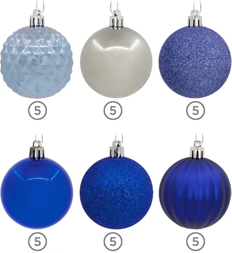 Vista 11 de Hallmark Bolas de Navidad azules y plateadas, adornos de Navidad, juego de 30