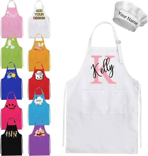 Vista 13 de Delantal personalizado para niños y sombrero de chef, delantal personalizado para niños con nombre, delantal de pintura personalizado, para cocinar