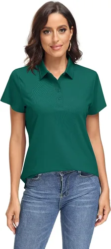 Vista 2 de MAGCOMSEN Polo para mujer UPF 50+, protección solar, 4 botones, casual, trabajo, secado rápido, manga corta, cuello de golf