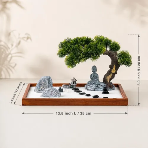 Vista 4 de dgudgu Zen Garden Kit - Mini Jardin Zen Garden para escritorio con accesorios en forma de Buda, 14 x 10 pulgadas