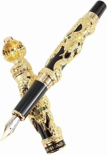 Vista 4 de Gullor Pluma Estilográfica Negro y Plata Antigua Serpiente Patrón 3D (dorado y negro)