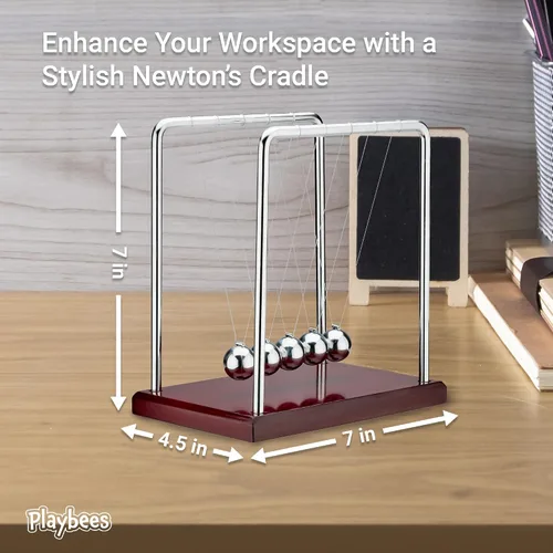 Vista 5 de Newton's Cradle - Bolas de equilibrio de 5 cuentas de juguete de escritorio, base de madera marrón, decoración de oficina, divertido juguete