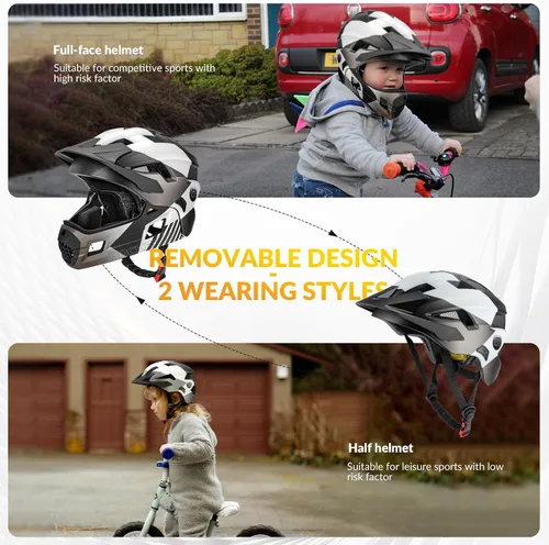 Vista 4 de ROCKBROS Casco integral para niños Cascos de bicicleta para niños Casco ligero de bicicleta de montaña para niños pequeños Desmontable para MTB BMX
