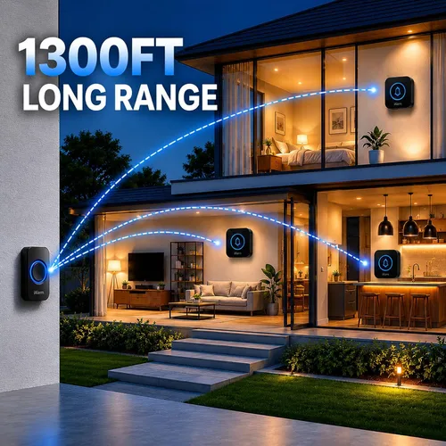 Vista 4 de Timbre inalámbrico, timbre enchufable con flash LED, rango de 1300 pies, sistema expandible, timbre de puerta impermeable fácil de instalar