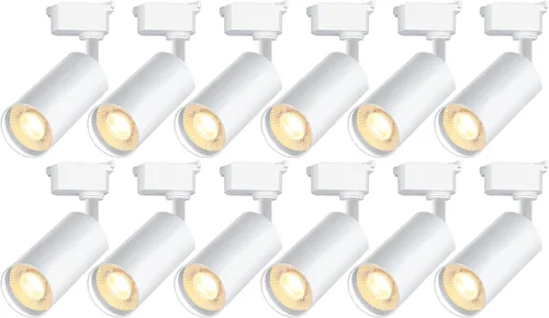 Vista 16 de Cabezales de iluminación de riel tipo H regulables blancos (sin rieles de riel), 6 piezas iluminadas 3000 K blanco cálido 20 W 2400 lm