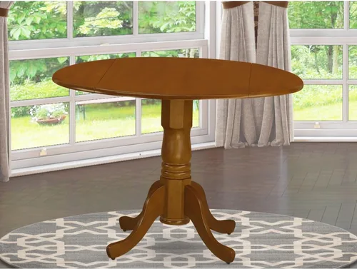 Vista 7 de HomeStock Mesa de comedor redonda de madera, mesa de cocina resistente para espacios pequeños, color negro y cereza/36 pulgadas sin gotas