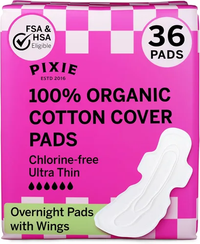 Vista 17 de Pixie - Almohadillas posparto ultra finas de algodón orgánico para mujer, absorción extra abundante con alas, a prueba de fugas, hipoalergénicas