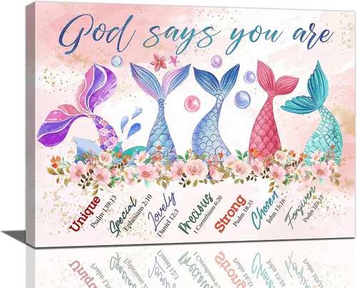 Vista 15 de Arte de pared de colibrí cristiano con texto en inglés "God says you ers", impresiones en lienzo, pintura rústica de pájaros de campo, obras de arte