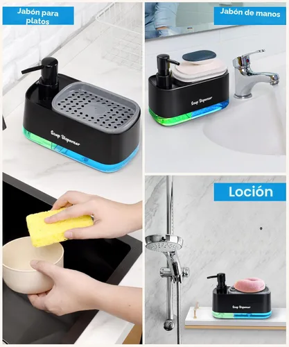 Vista 5 de Juego de dispensador de jabón para manos y platos para cocina, dispensador de jabón doble con soporte para esponja, dispensador de bomba de jabón 3