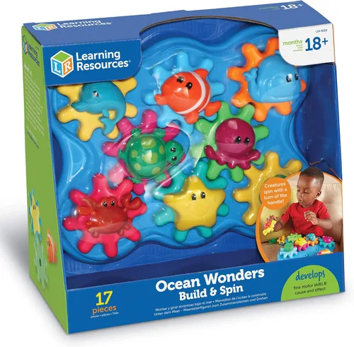 Vista 8 de Learning Resources, Ocean Wonders Build & Spin, juguete de engranar y construir, 17 piezas, mayores de 2 años, Océano, Multicolor