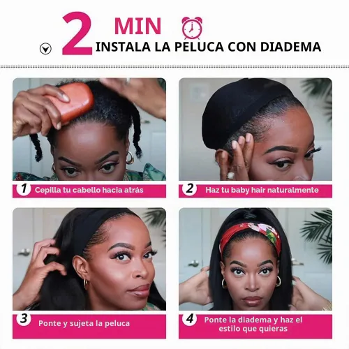 Vista 5 de WENYAN Peluca de cabello humano ondulado profundo con diadema de 20 Negro (Natural Black)