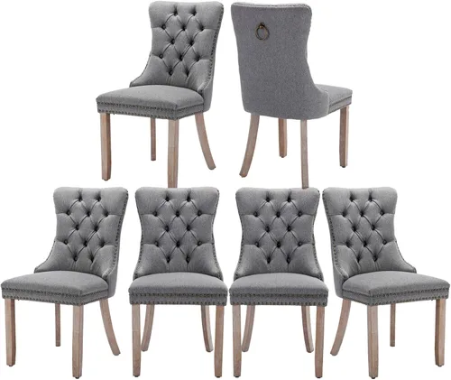Vista 62 de Juego de 2 sillas de comedor de terciopelo, silla de comedor tapizada de alta gama con tirador de anillo en la espalda, adorno de clavos y patas