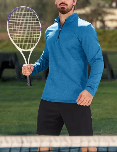Vista 107 de MAGCOMSEN Sudadera de golf de manga larga con forro polar para hombre, con cremallera de 1/4, térmica, para correr