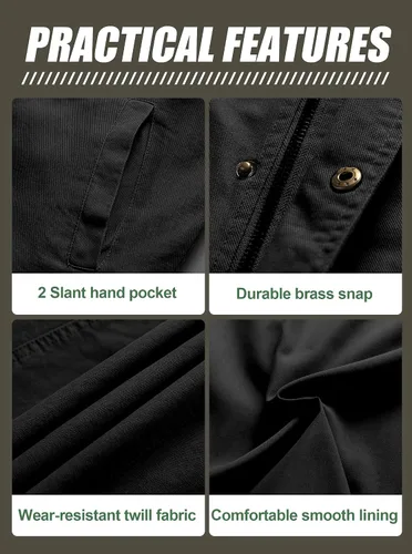 Vista 6 de Pursky Chaqueta de lona de algodón militar casual para hombre con capucha desmontable