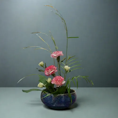 Vista 8 de Water Lotus - Juego de maceta de tazón de compota japonesa con rana floral de 1.8 pulgadas, ideal para Ikebana, arreglo floral y plantación Azul