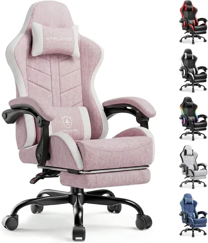 Vista 17 de GTPLAYER - Silla de juegos con reposapiés, silla de juegos de computadora para adultos, silla de jugadores de altura ajustable con reclinación