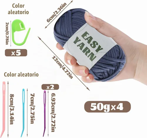 Vista 2 de 12x50g (1.43kg) Hilo de Ganchillo, Hilo para Tejer, 12x79.6m Mezcla de Algodón y Nylon Multicolor para Principiantes con Puntos Fáciles de Ver 12