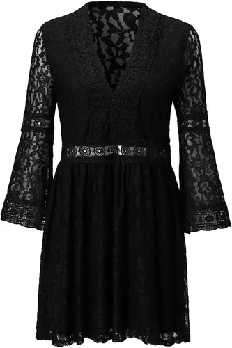 Vista 6 de Vestido holgado casual de encaje con panel de encaje para mujer, manga tres cuartos, K178