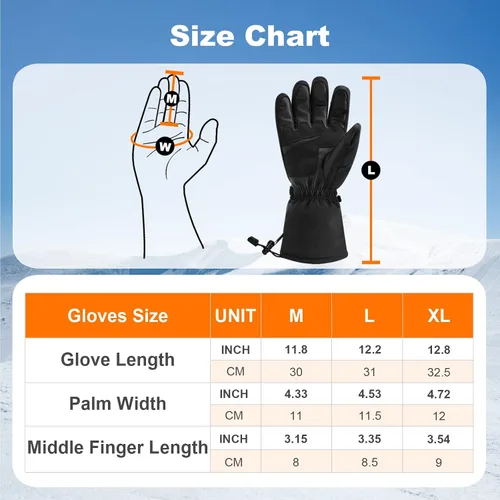 Vista 6 de Guantes calefactados para hombres y mujeres guantes calefactados con batería para pantalla táctil impermeables guantes de esquí de calefacción