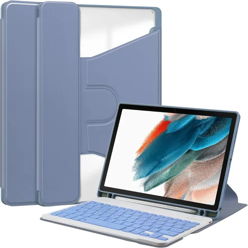 Vista 25 de kaidisen Funda con teclado giratorio 360° para Galaxy Tab S6 Lite de 10.4 pulgadas, soporte vertical, teclado magnético desmontable, funda Azul/claro