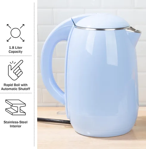Vista 22 de Hervidor eléctrico – Calentador de agua de ebullición rápida con apagado automático con interior de acero inoxidable y construcción de doble pared