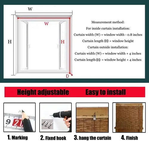 Vista 7 de Persianas de bambú sin cordones para ventana, para patio, interior/exterior, cortinas enrollables de junco, cortinas enrollables de bambú natural