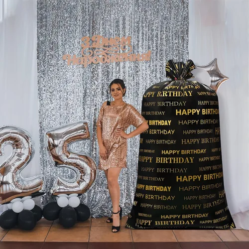 Vista 3 de Leinuosen 2 bolsas de regalo grandes de 70 pulgadas, color negro y dorado, bolsas de regalo de plástico de gran tamaño con cuerdas para fiestas